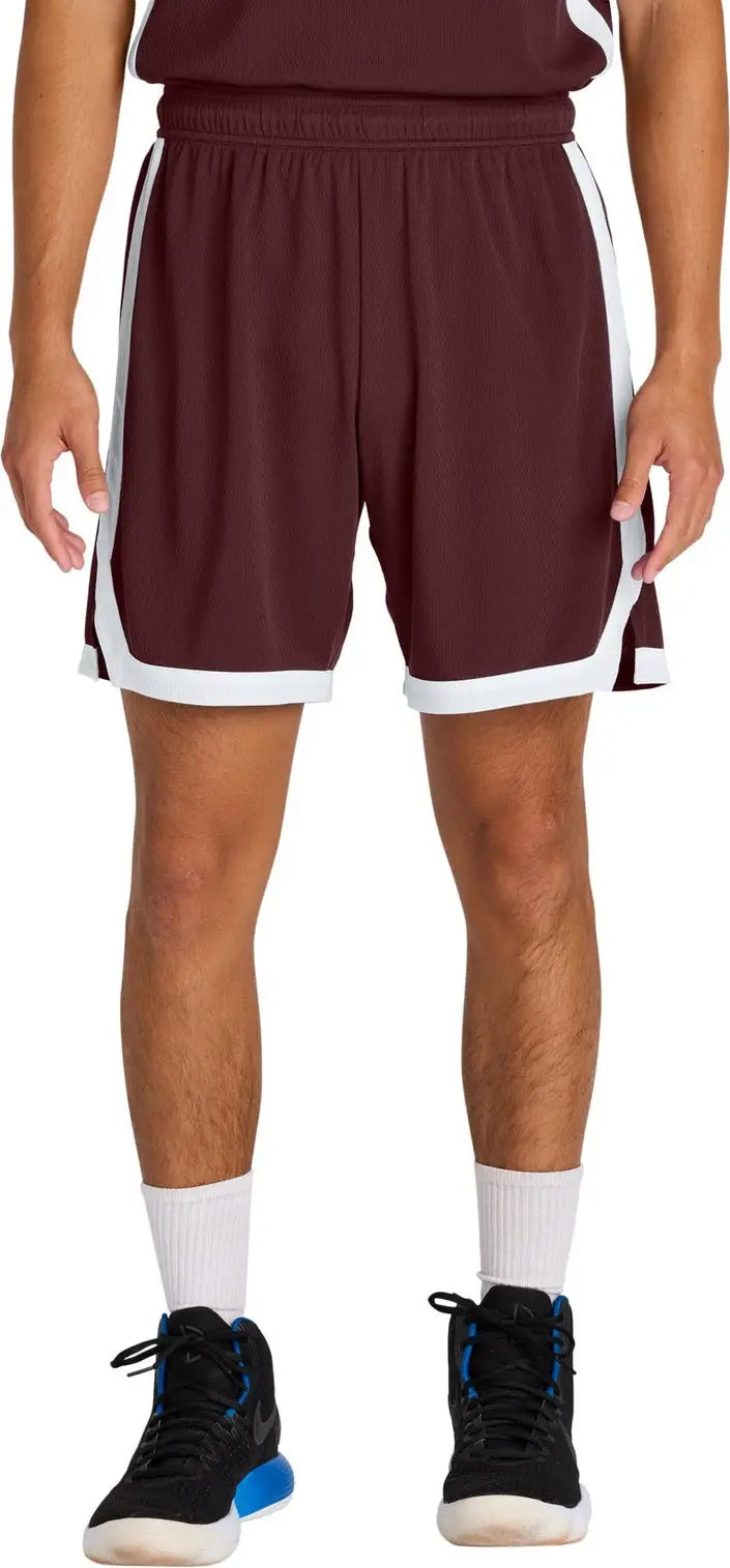 Sport-tek St901 Rival Basketball 7’’short - Maroon White - Maroon/ / Adult Xs