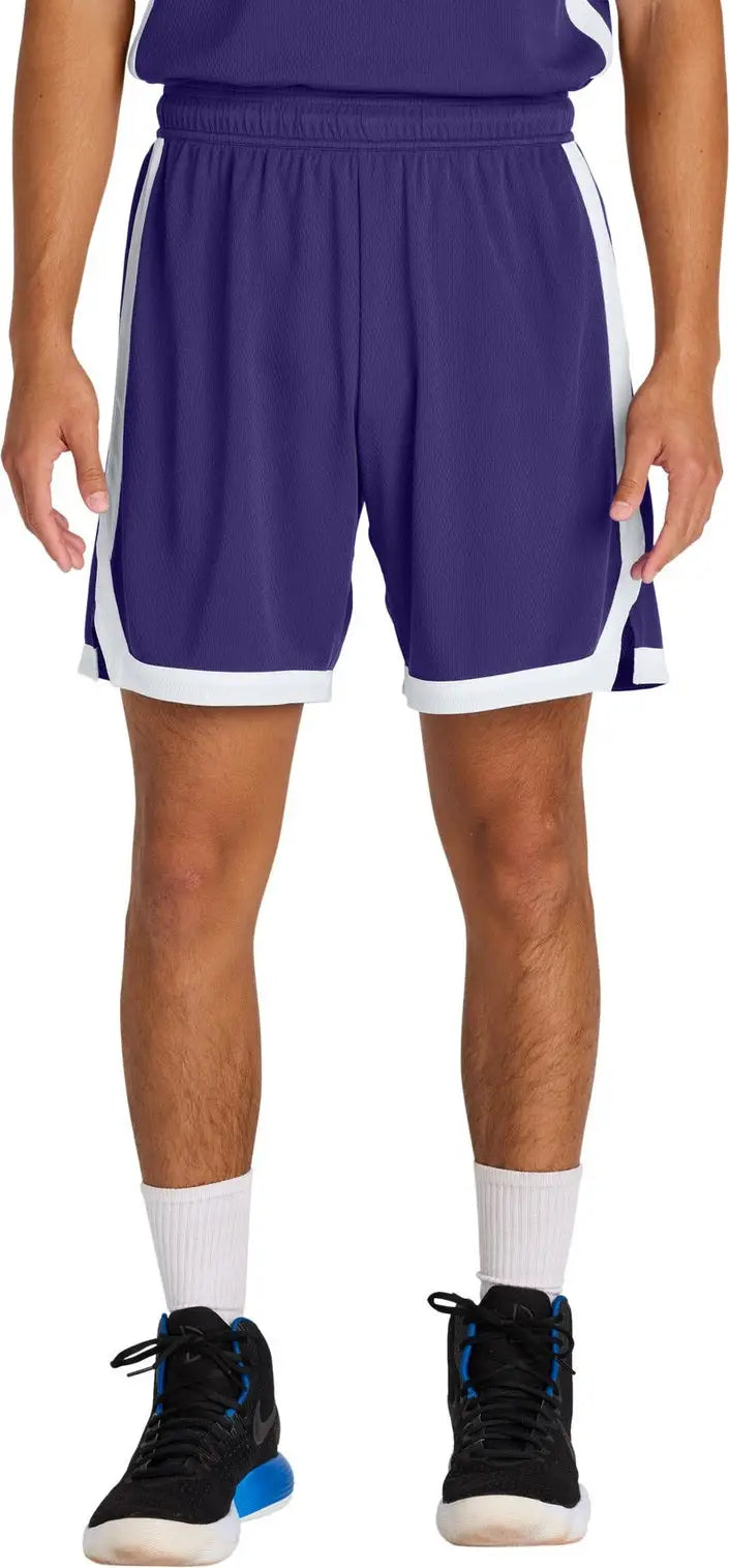 Sport-tek St901 Rival Basketball 7’’short - Purple White - Purple/ / Adult Xs