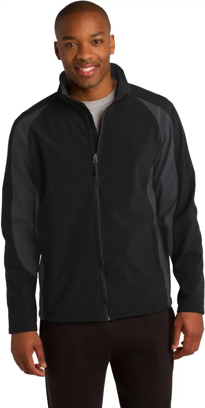 Sport-tek St970 Colorblock Soft Shell Jacket - Black Iron Gray