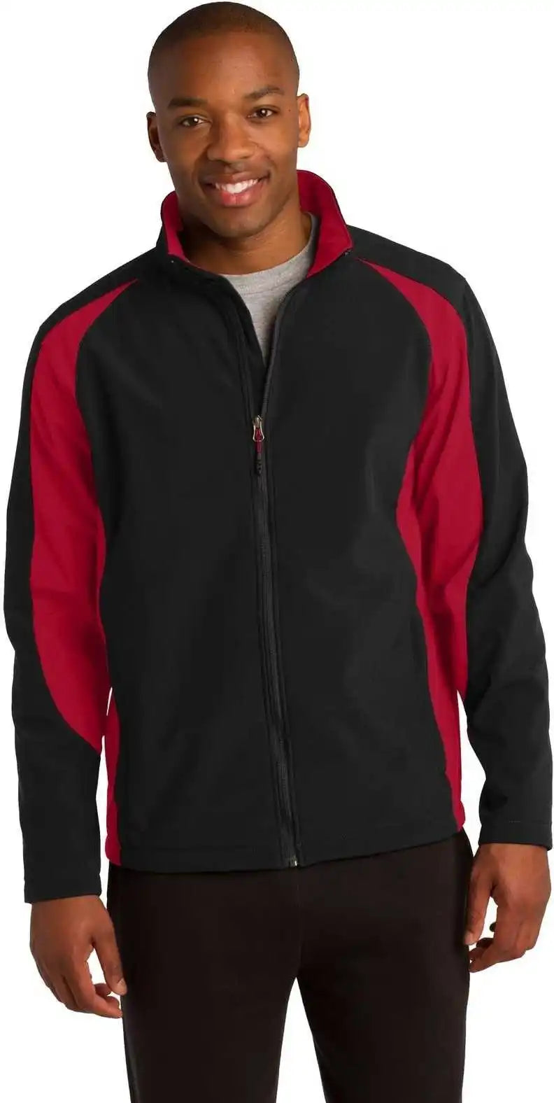 Sport-tek St970 Colorblock Soft Shell Jacket - Black True Red