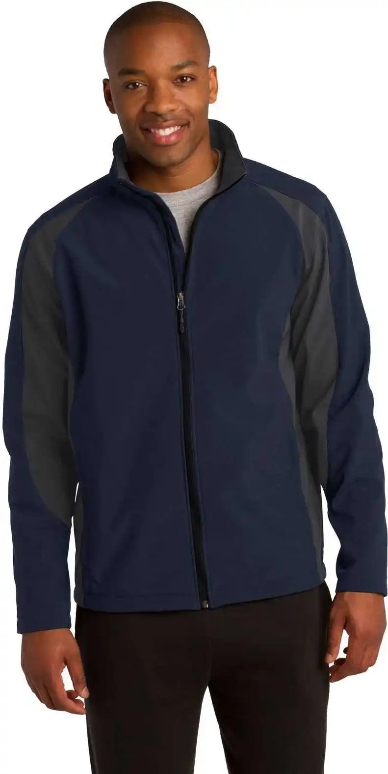 Sport-tek St970 Colorblock Soft Shell Jacket - True Navy Iron Gray