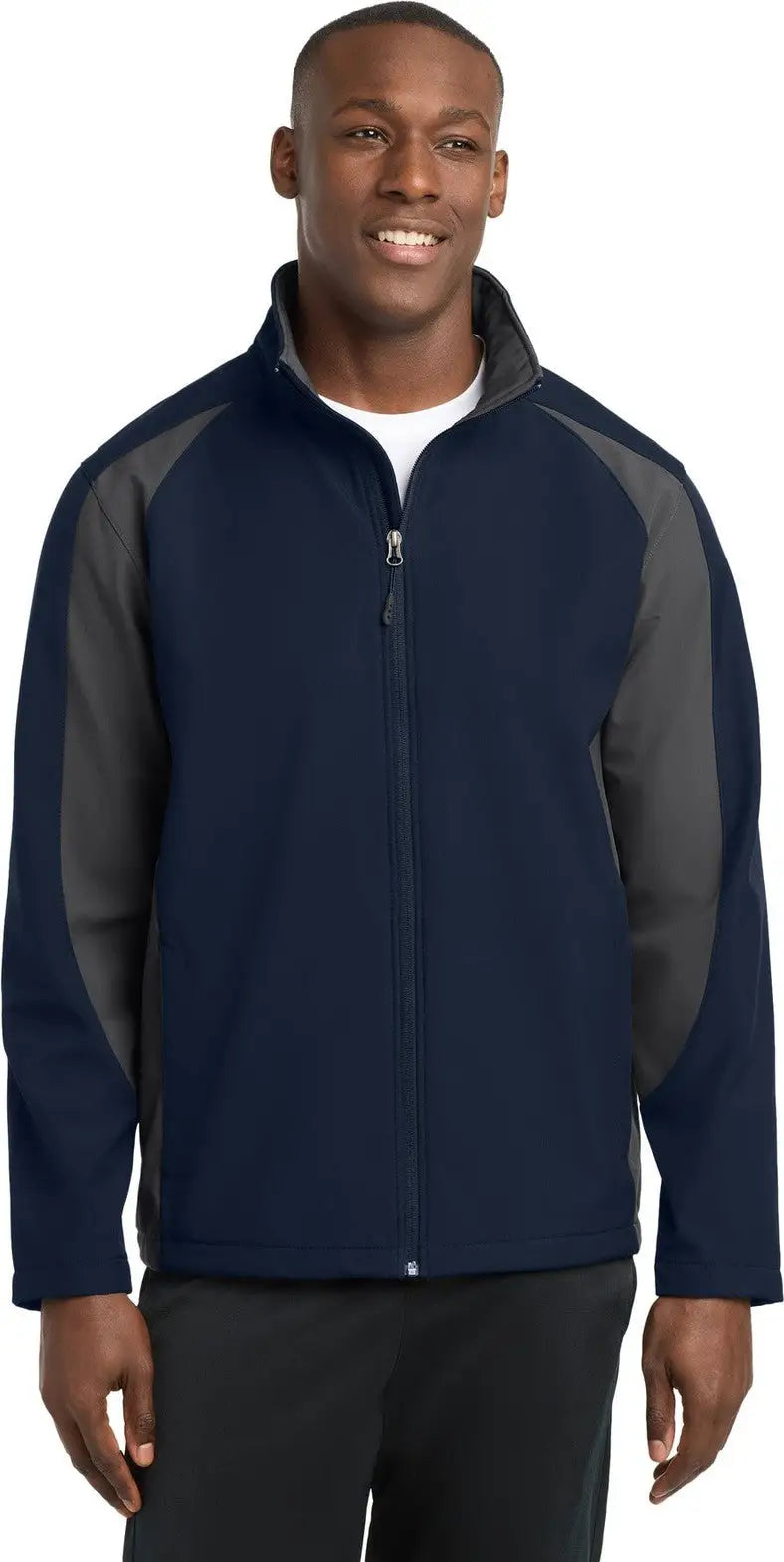 Sport-tek St970 Colorblock Soft Shell Jacket - True Navy Iron Gray - Navy/ / Adult Xs