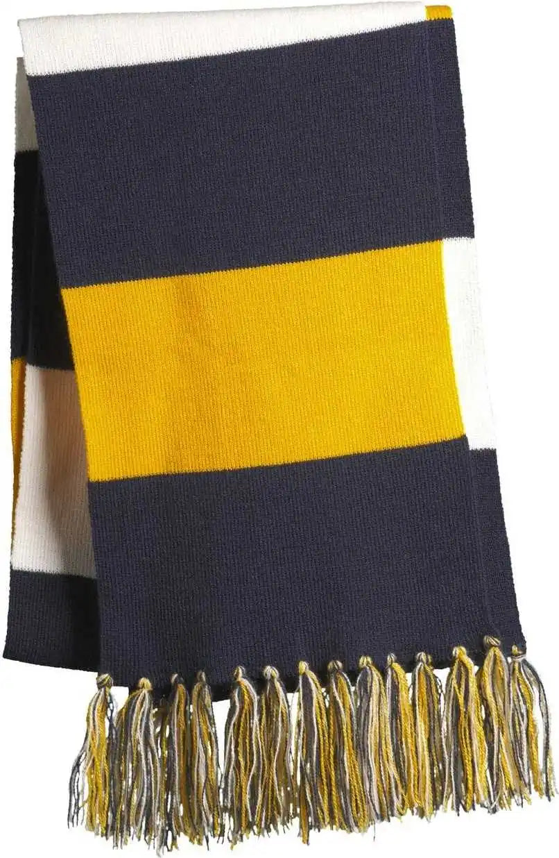 Sport-tek Sta02 Spectator Scarf - True Navy Gold White - one Size Fits Most