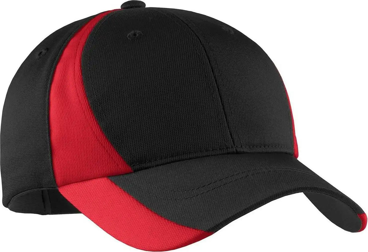 Sport Tek Stc11 Dry Zone Nylon Colorblock Cap Black True Red / one Size Fits Most