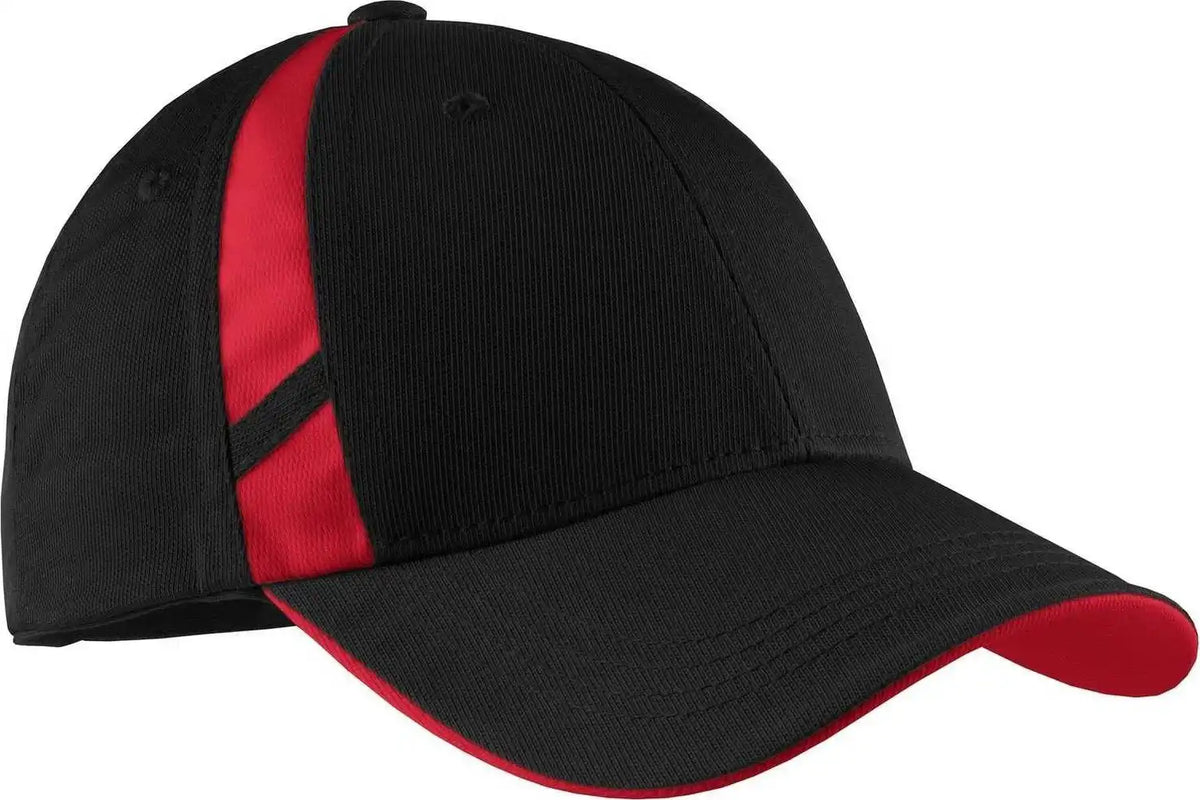 Sport-tek Stc12 Dry Zone Mesh Inset Cap - Black True Red - one Size Fits Most