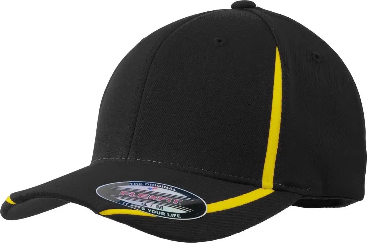 Sport-tek Stc16 Flexfit Performance Colorblock Cap - Black Gold - 6 5/8’’ - 7 1/8’’