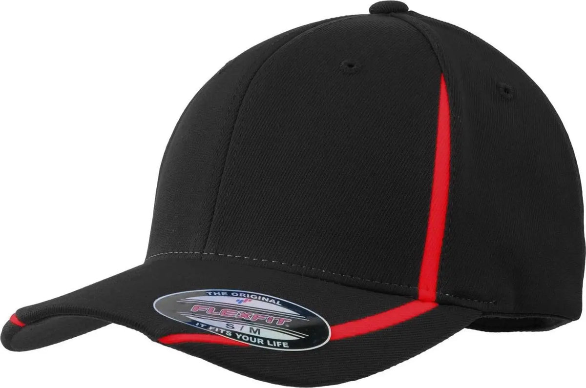 Sport-tek Stc16 Flexfit Performance Colorblock Cap - Black True Red - 6 5/8’’ - 7 1/8’’