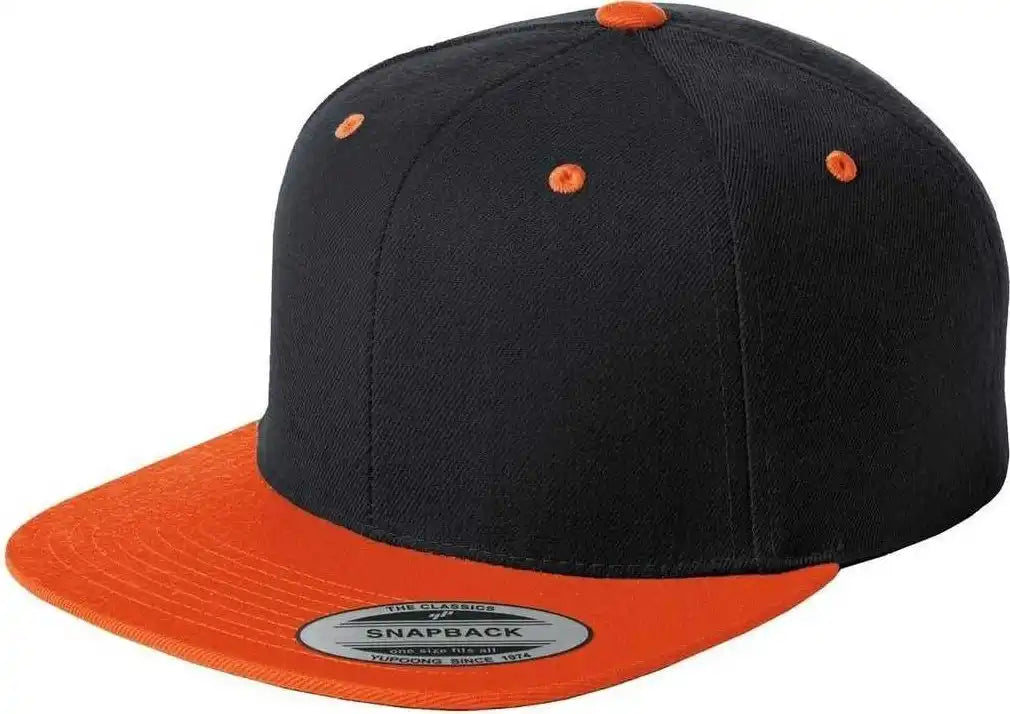 Sport-tek Stc19 Yupoong Flat Bill Snapback Cap - Black Deep Orange - 6 3/4’’ - 7 1/4’’