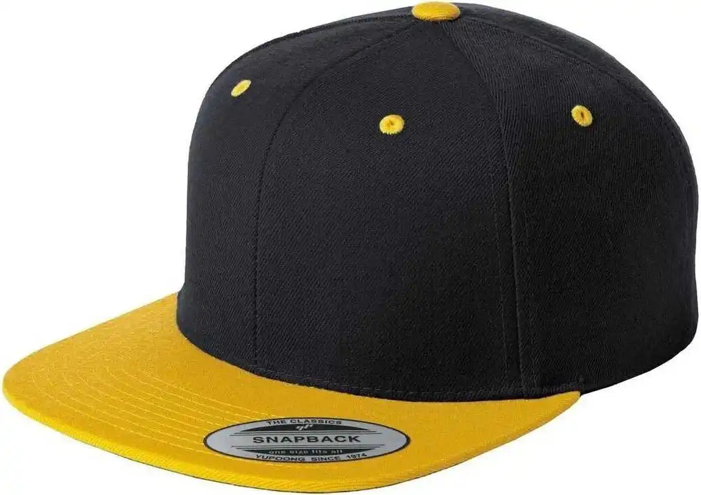 Sport Tek Stc19 Yupoong Flat Bill Snapback Cap Black Gold / 7 1/8’’ 5/8’’