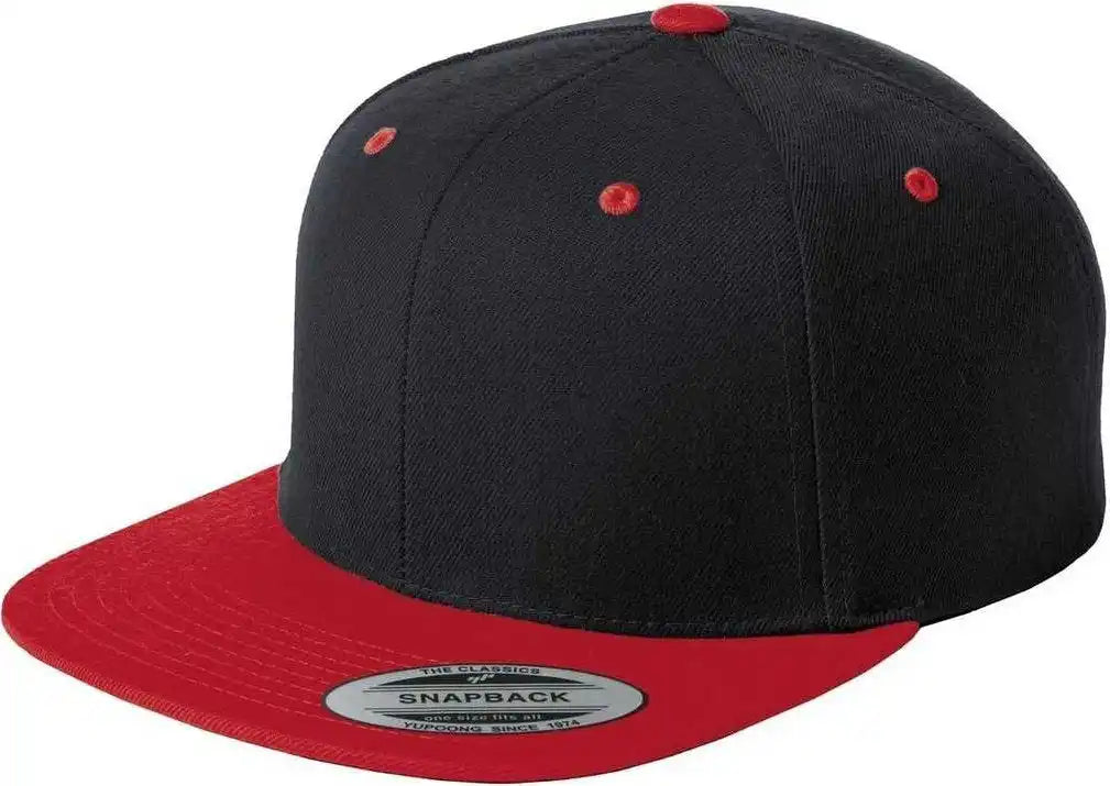 Sport-tek Stc19 Yupoong Flat Bill Snapback Cap - Black True Red - 6 5/8’’ - 7 1/8’’