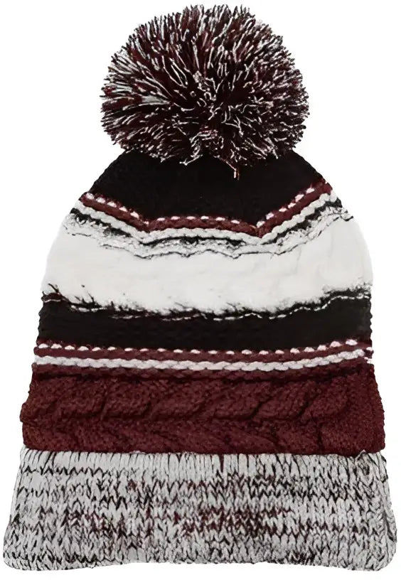 Sport-tek Stc21 Pom Team Beanie - Iron Gray Black White - Gray/ Black/ / one Size Fits Most