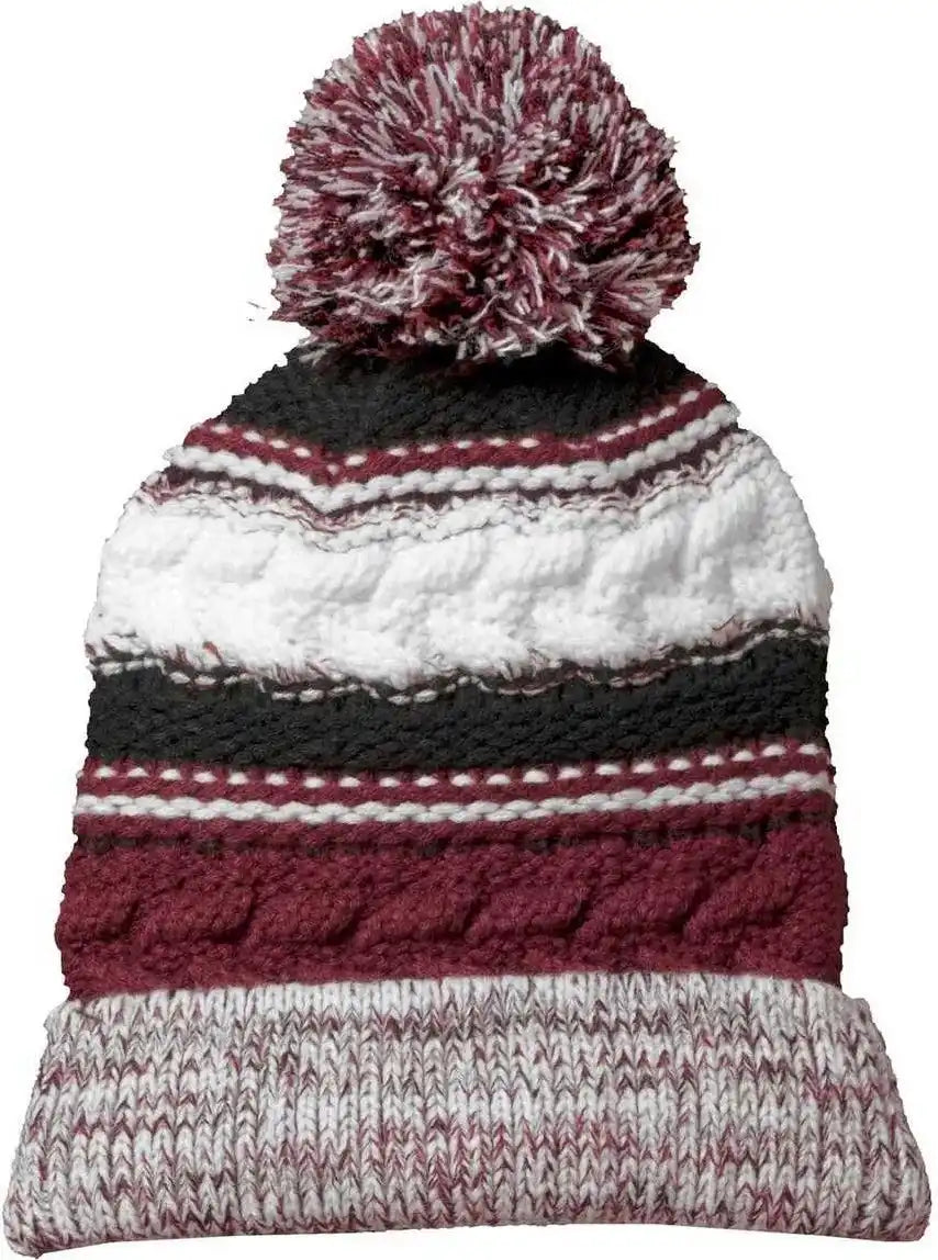 Sport-tek Stc21 Pom Team Beanie - Maroon Black White - one Size Fits Most
