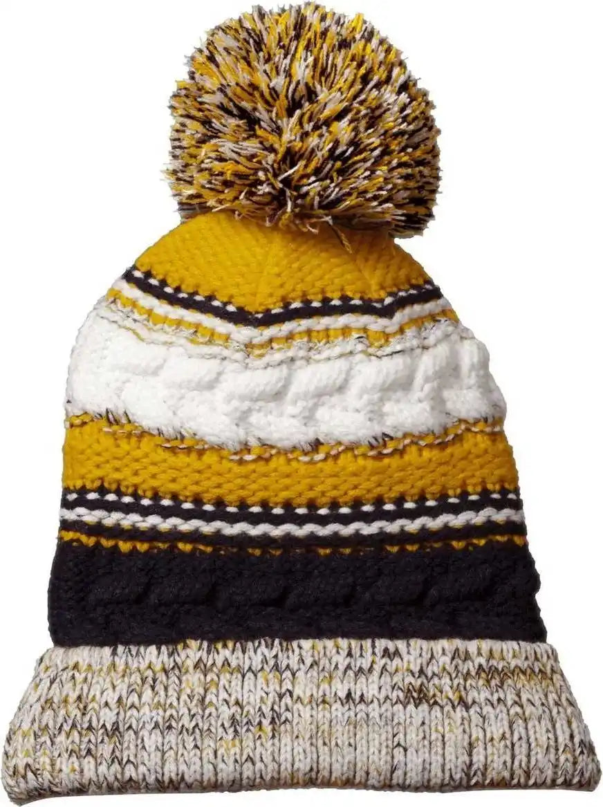 Sport-tek Stc21 Pom Team Beanie - True Navy Gold White - one Size Fits Most