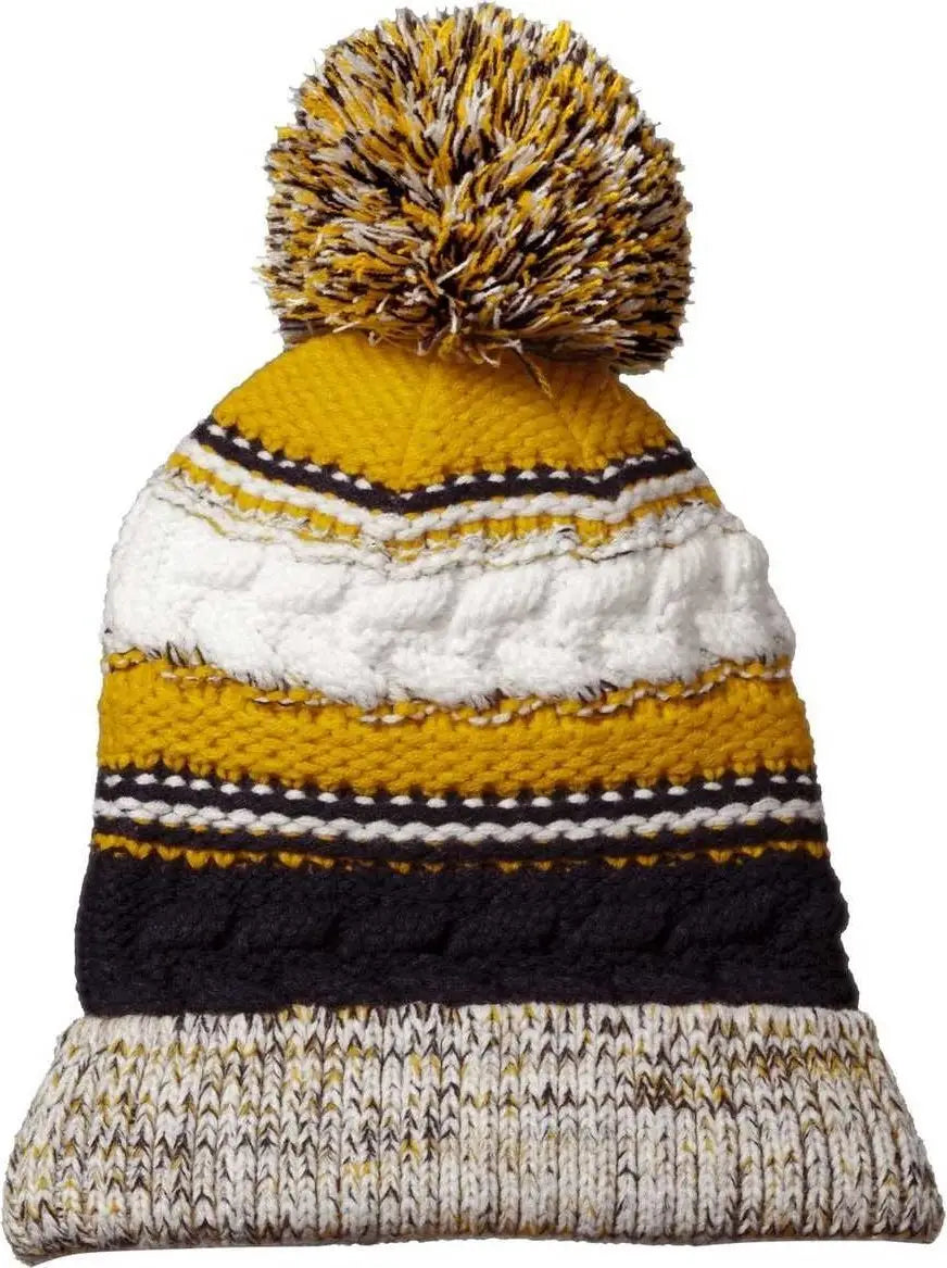 Sport-tek Stc21 Pom Team Beanie - True Navy Gold White - one Size Fits Most