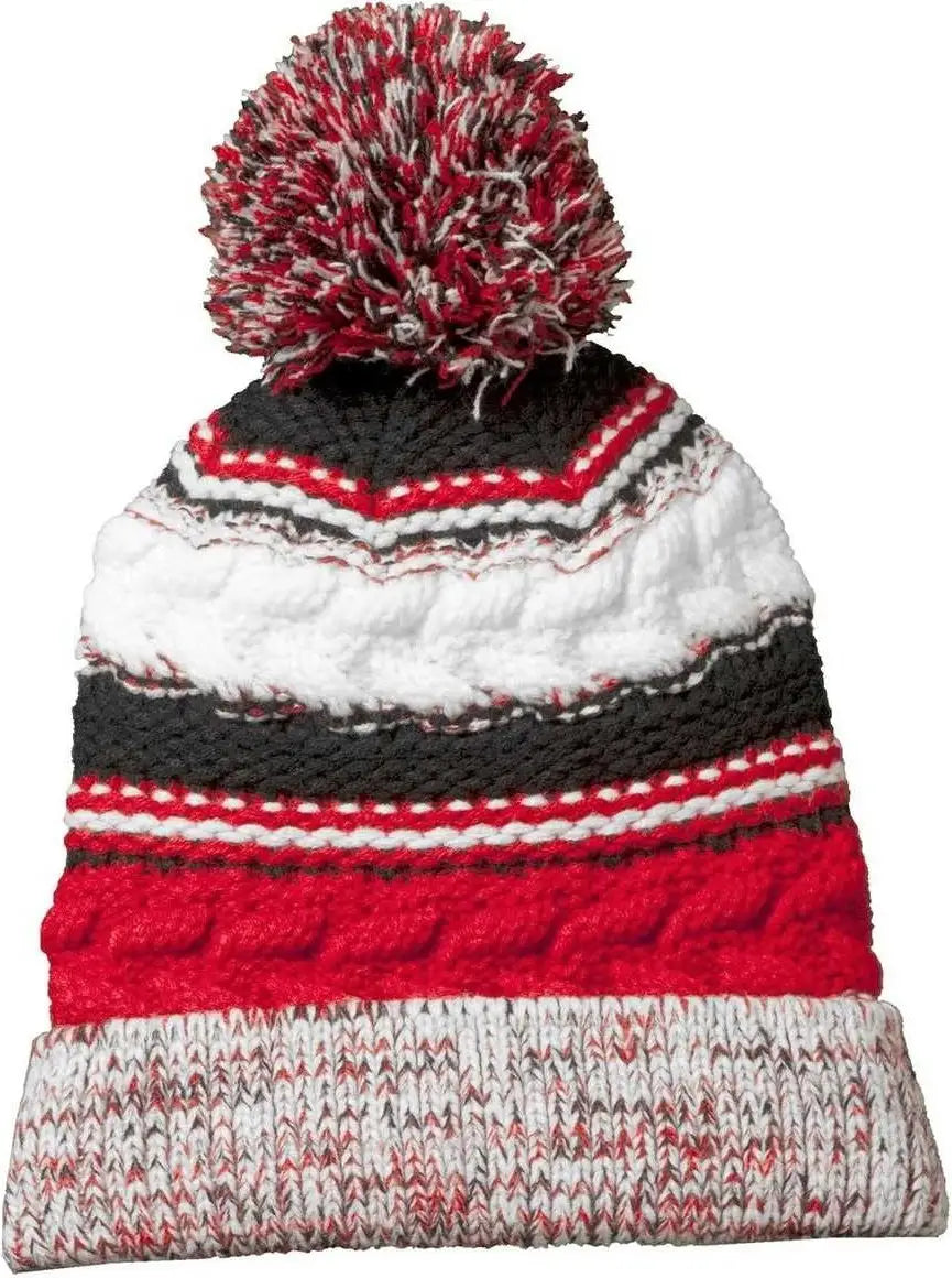 Sport-tek Stc21 Pom Team Beanie - True Red Black White - one Size Fits Most