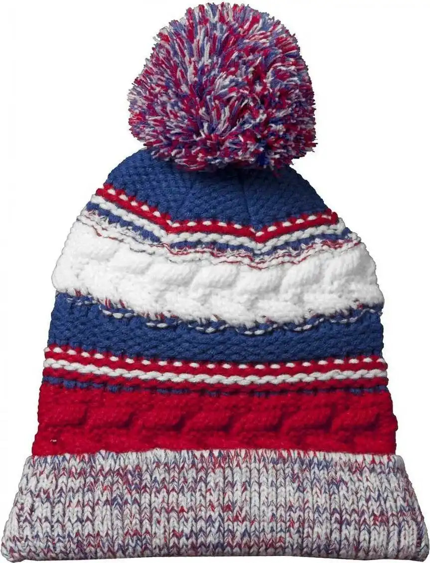 Sport Tek Stc21 Pom Team Beanie True Red Royal White Muti Color / one Size Fits Most