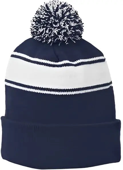 Sport-tek Stc28 Stripe Pom Beanie - Black Iron Gray - Black/ / one Size Fits Most