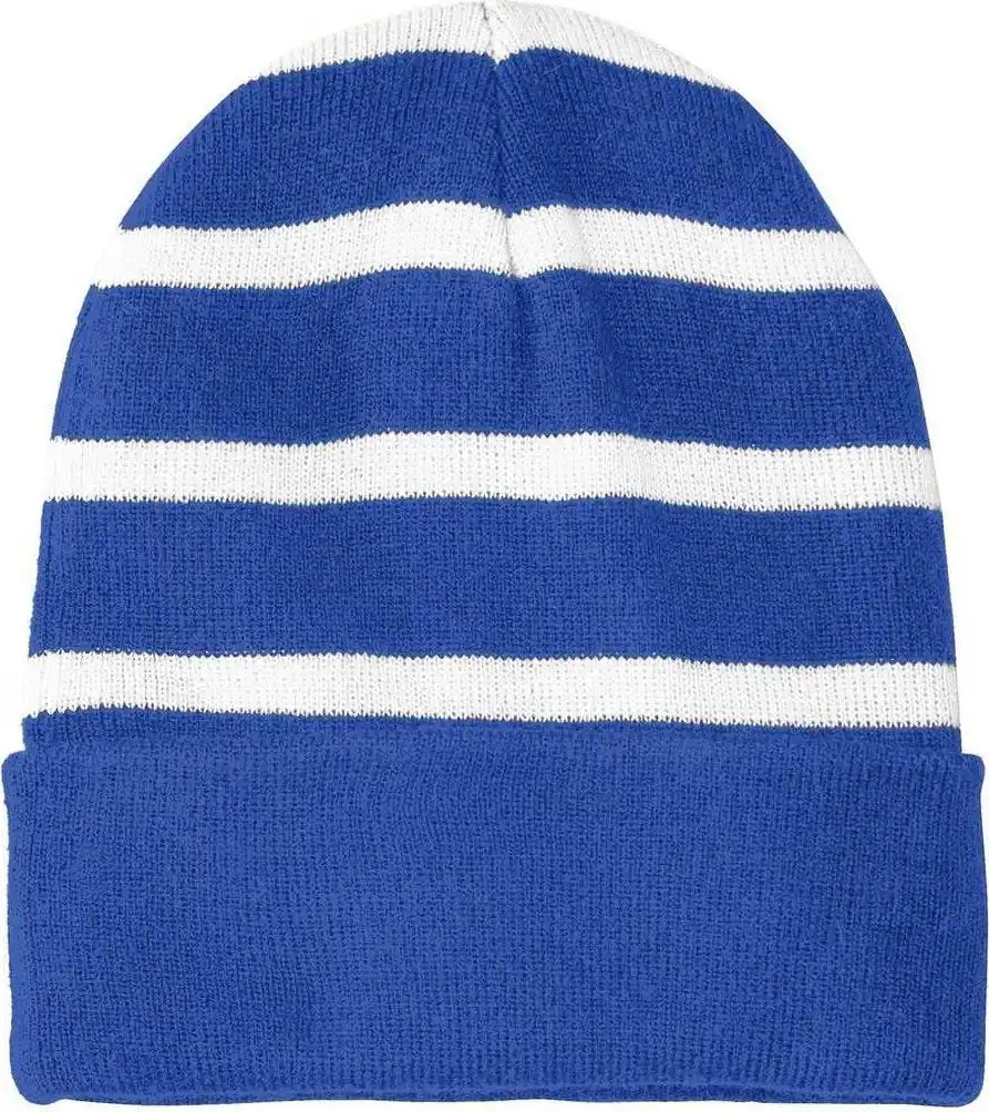 Sport Tek Stc31 Striped Beanie with Solid Band True Royal White / one Size Fits Most