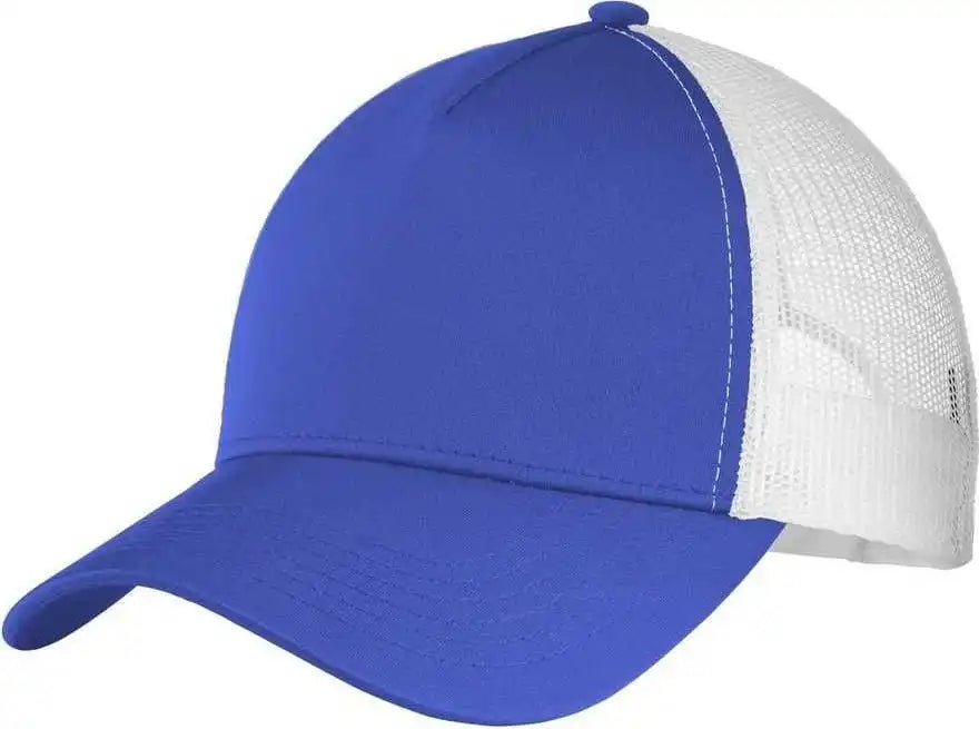 Blue and white trucker hat displayed in Sport-Tek STC36 PosiCharge Competitor Cap