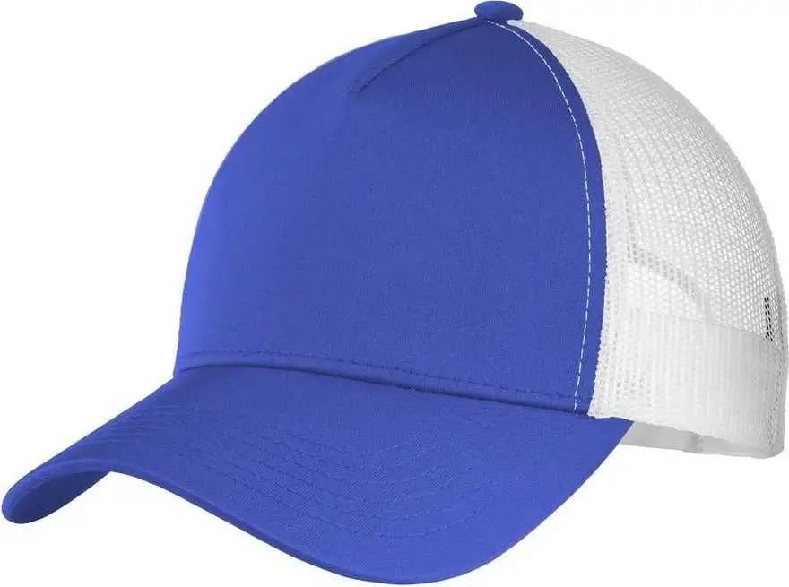 Blue and white trucker hat displayed in Sport-Tek STC36 PosiCharge Competitor Cap