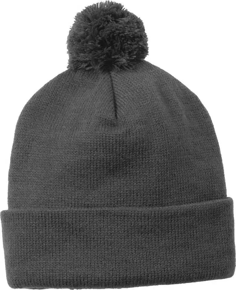 Sport Tek Stc37 Solid Pom Beanie Iron Gray Dark / one Size Fits Most