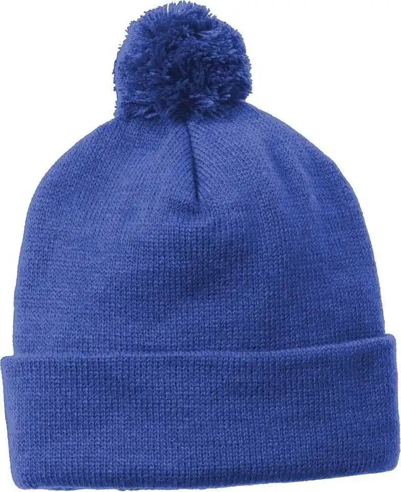 Sport-tek Stc37 Solid Pom Beanie - True Royal - one Size Fits Most