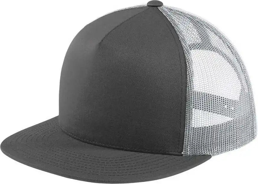 Sport-tek Stc38 Yupoong 5-panel Classic Trucker Mesh Back Cap - Graphite White - Dark Gray / Adult Osfm