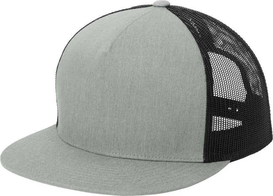 Sport-tek Stc38 Yupoong 5-panel Classic Trucker Mesh Back Cap - Heather Grey/ Black - Osfa