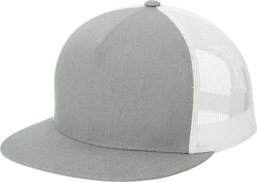 Sport-tek Stc38 Yupoong 5-panel Classic Trucker Mesh Back Cap - Heather Grey/ White - Osfa