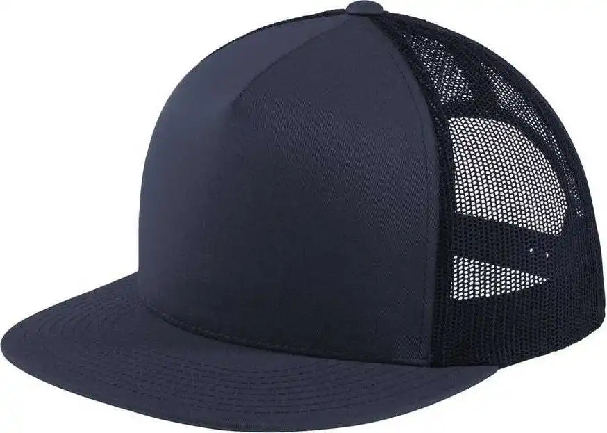 Sport Tek Stc38 Yupoong 5 Panel Classic Trucker Mesh Back Cap True Navy / one Size Fits Most
