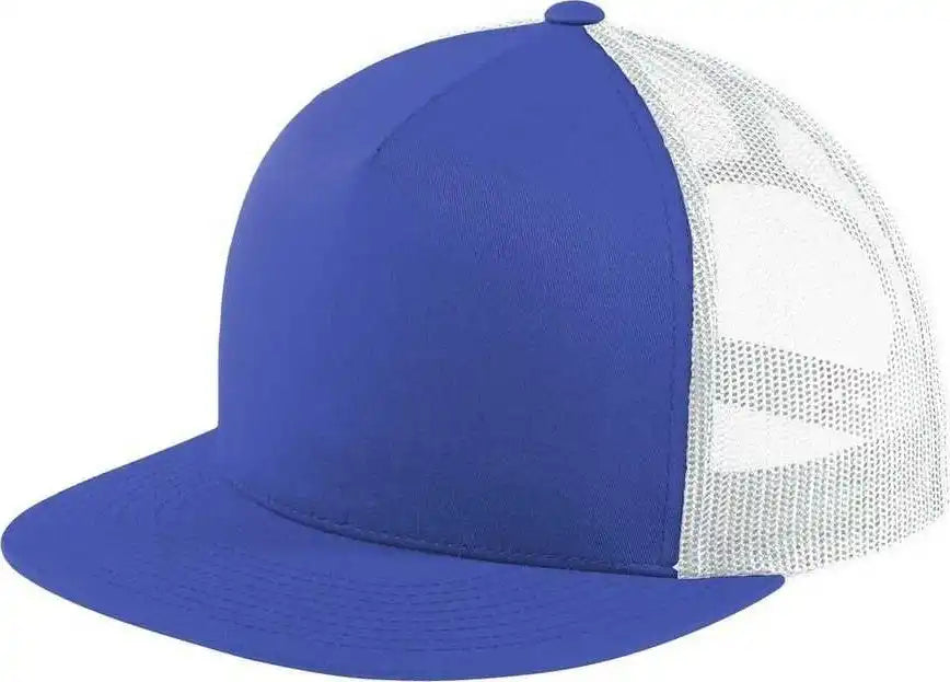 Blue and white trucker hat displayed in Sport-Tek STC38 Yupoong 5-Panel Classic Cap