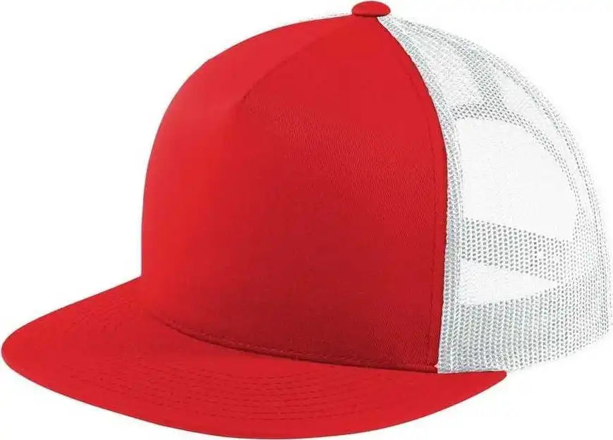 Sport-tek Stc38 Yupoong 5-panel Classic Trucker Mesh Back Cap - True Red White - one Size Fits Most