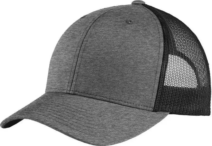 Sport-tek Stc39 Yupoong Retro Trucker Cap - Heather Grey Black - Gray / Adult Osfm