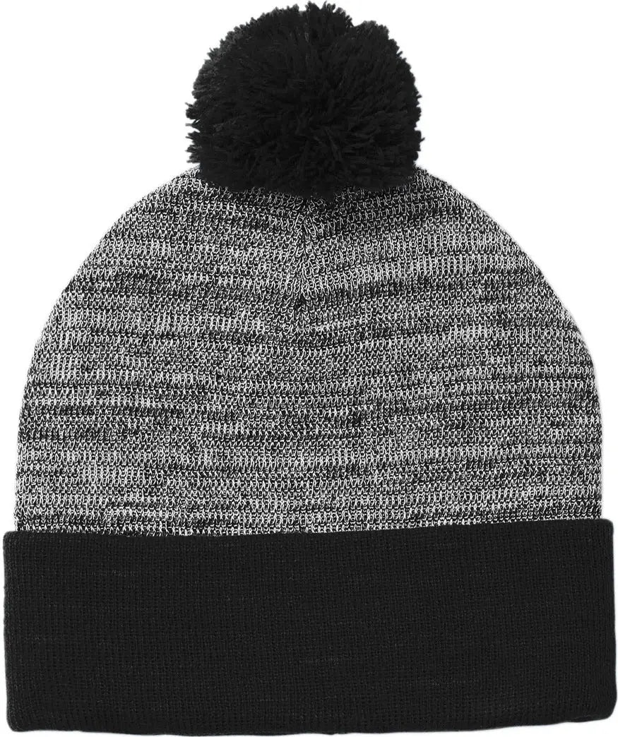 Sport-tek Stc41 Heather Pom Beanie - Black Gray - Black/ / one Size Fits Most