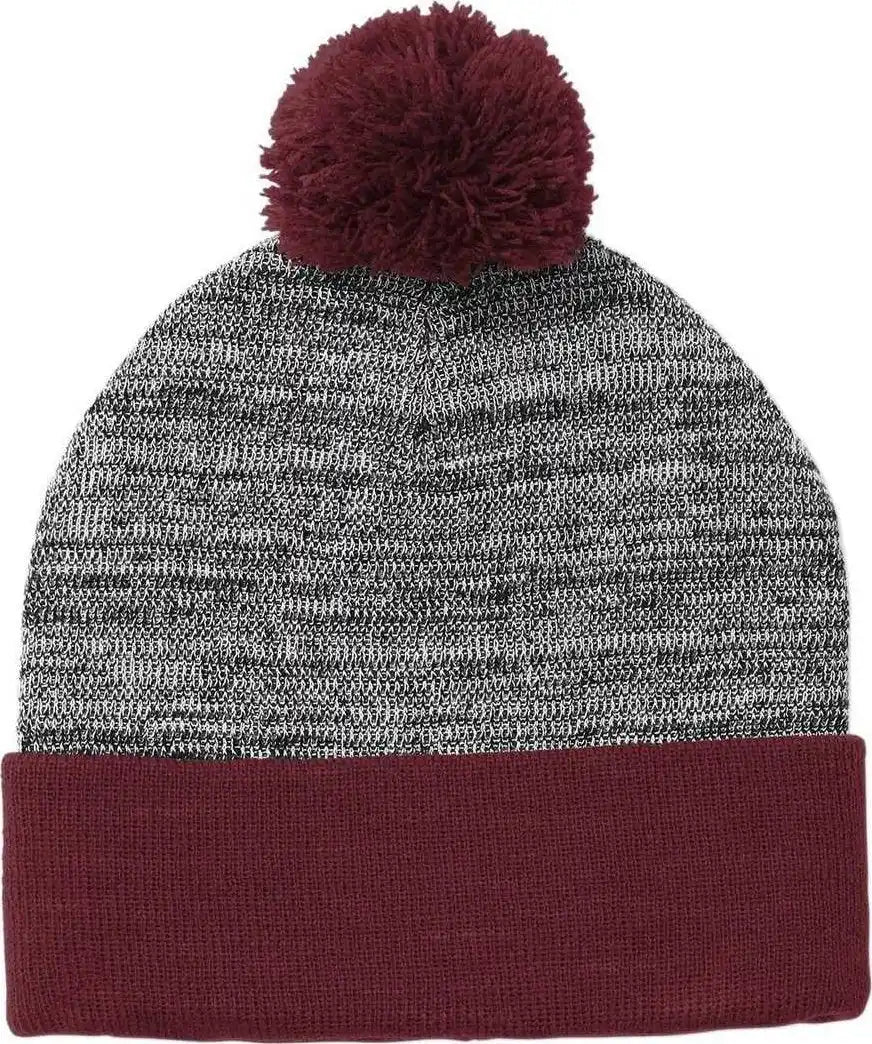 Sport Tek Stc41 Heather Pom Beanie Stc41maroon Gray Blue / 7 1/8’’ 5/8’’