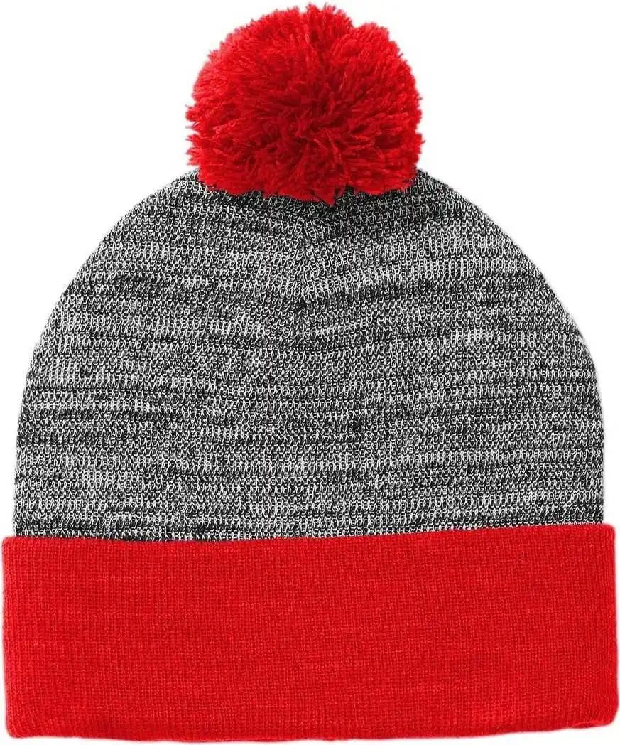 Sport Tek Stc41 Heather Pom Beanie Stc41true Red Gray / 7 1/8’’ 5/8’’