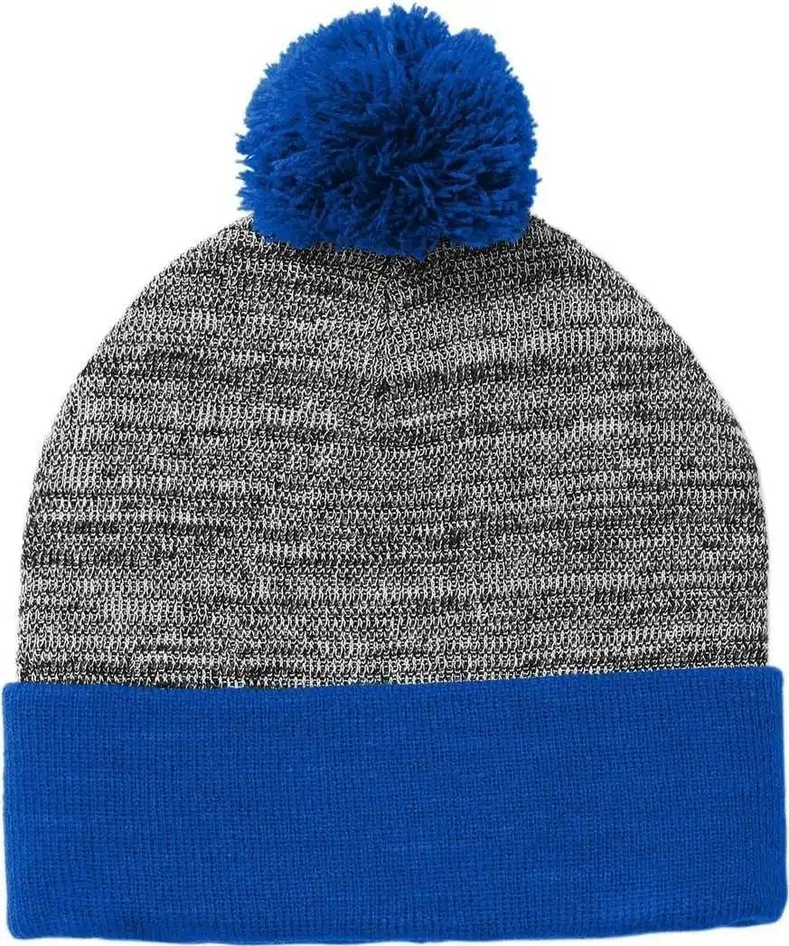 Sport-tek Stc41 Heather Pom Beanie Stc41true Royal Gray - one Size Fits Most
