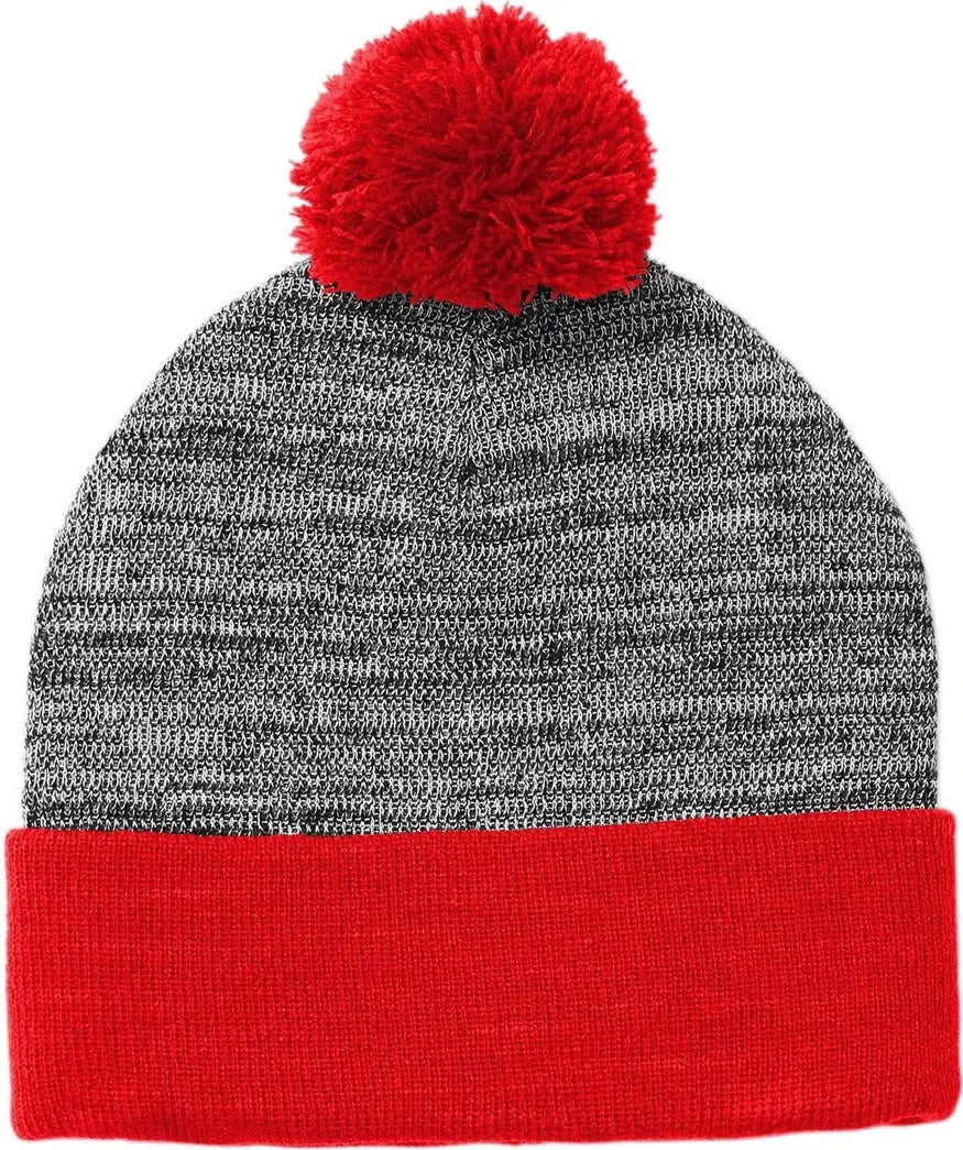 Sport-tek Stc41 Heather Pom Beanie - True Red Gray - Red/ / one Size Fits Most