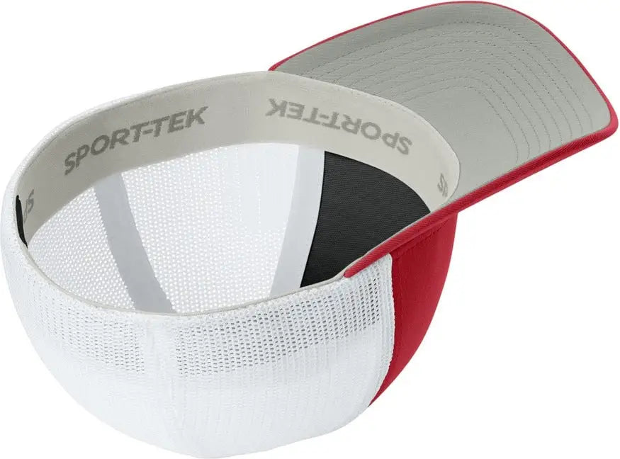 Sport-tek Stc60 Stretch-tek Mesh Back Cap - Deep Red White