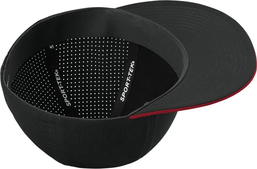 Sport-tek Stc64 Pro-cut Stretch-tek Cap - Black Deep Red