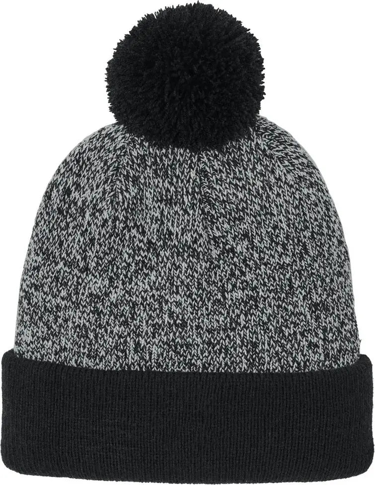 Sport-tek Stc68 Halftime Heather Pom Beanie - Black Silver - Black/ / Adult Osfa