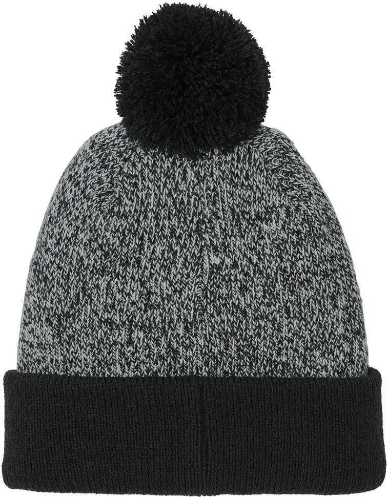 Sport-tek Stc68 Halftime Heather Pom Beanie - Black Silver