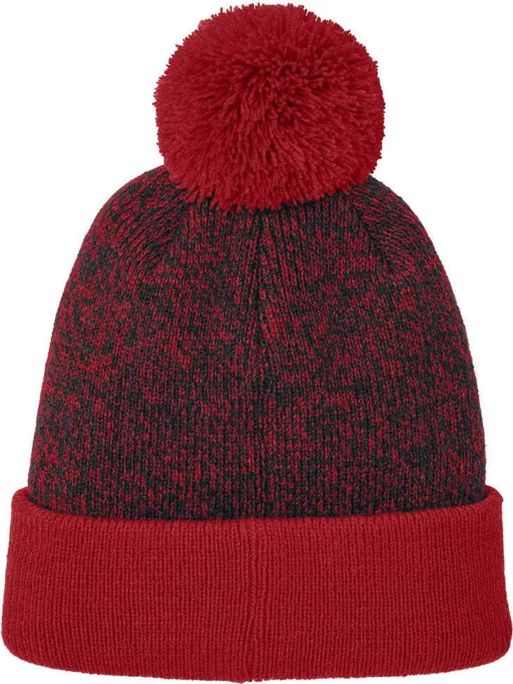 Sport-tek Stc68 Halftime Heather Pom Beanie - Deep Red Black - Red/ / Adult Osfa