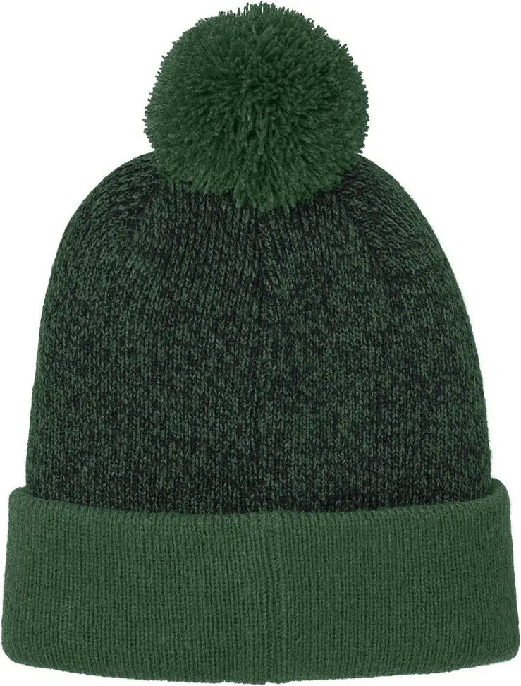 Sport-tek Stc68 Halftime Heather Pom Beanie - Forest Green Black - Green/ / Adult Osfa