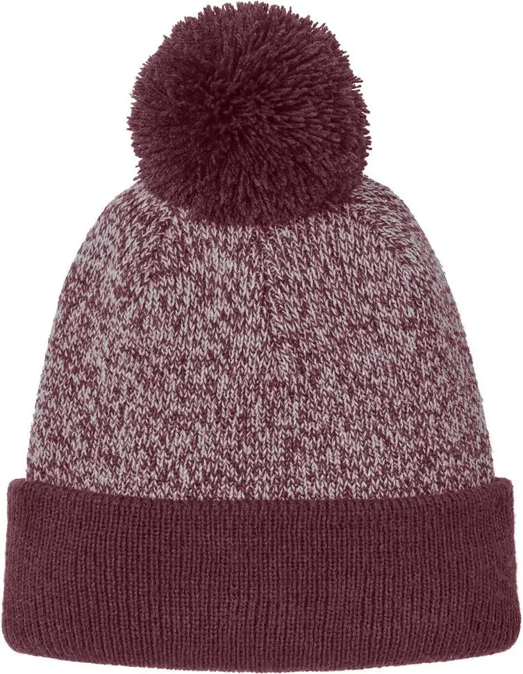 Sport-tek Stc68 Halftime Heather Pom Beanie - Maroon Silver