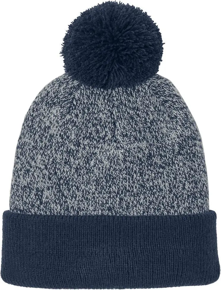 Sport-tek Stc68 Halftime Heather Pom Beanie - True Navy Silver - Navy/ / Adult Osfa