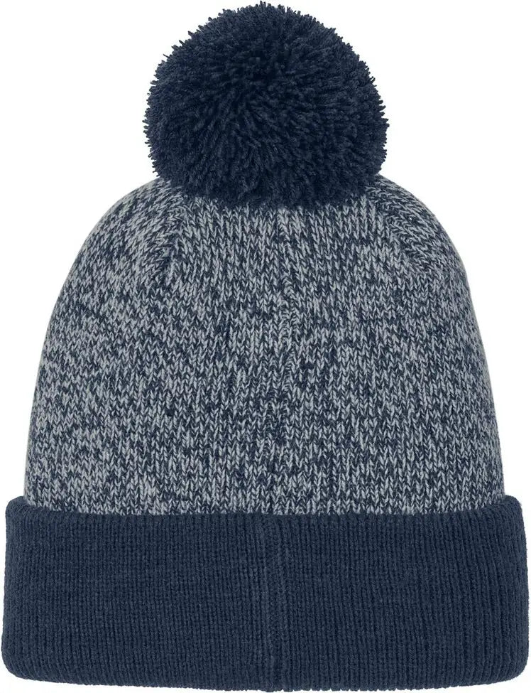 Sport-tek Stc68 Halftime Heather Pom Beanie - True Navy Silver - Navy/ / Adult Osfa