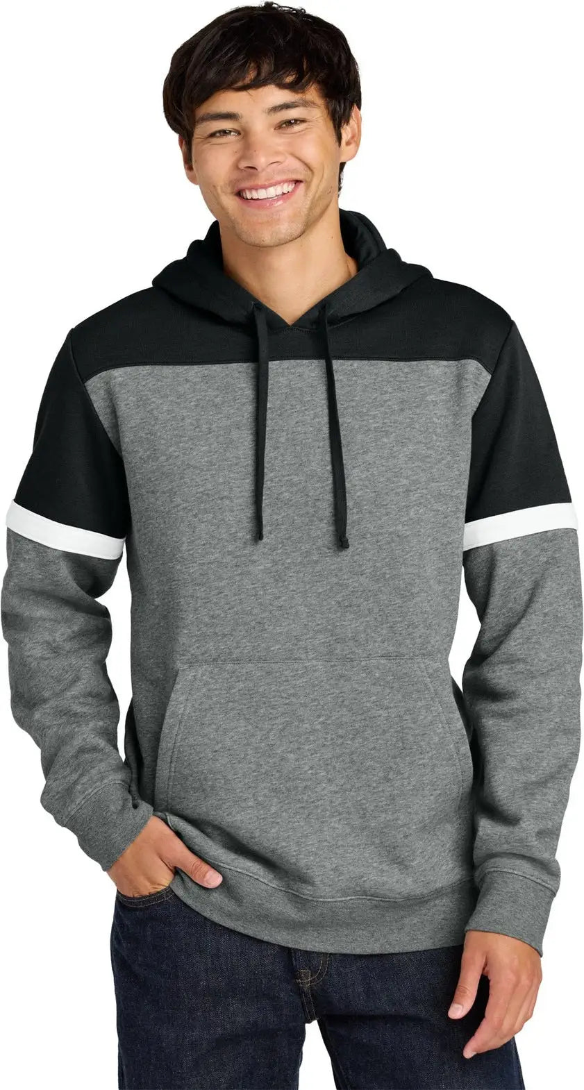 Sport-tek Stf205 Drive Fleece Colorblock Hoodie - Black Vintage Heather - Black/ / Adult Xs
