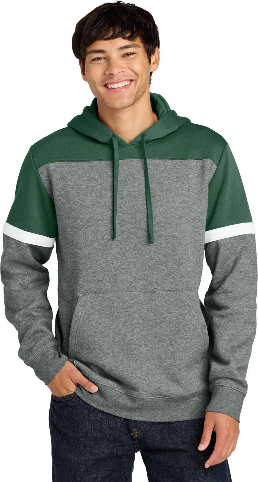Sport-tek Stf205 Drive Fleece Colorblock Hoodie - Forest Green Vintage Heather - Green/ / Adult Xs