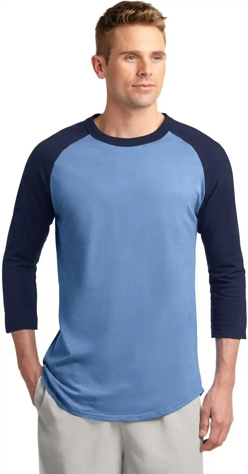 Sport Tek T200 Colorblock Raglan Jersey Carolina Blue Navy
